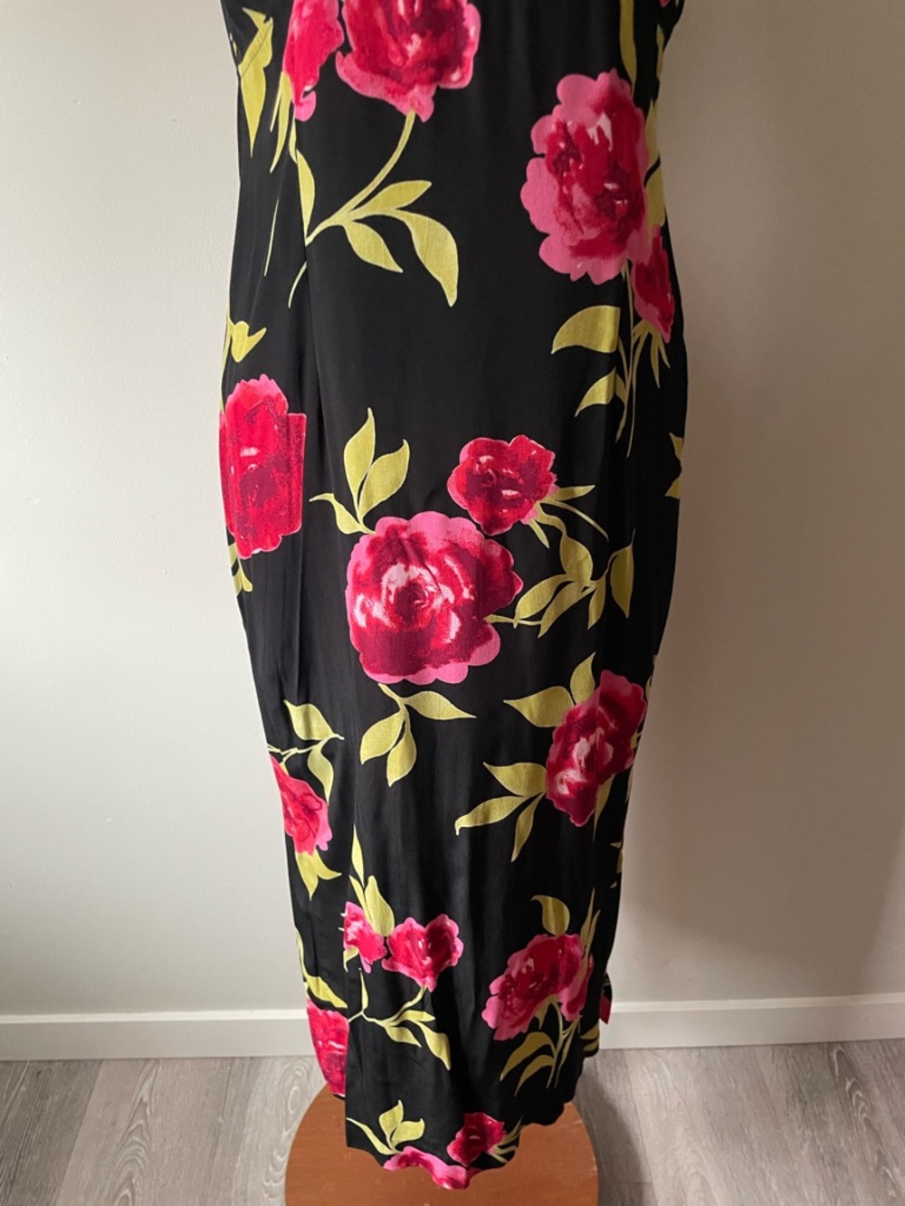 90s Vintage Plum Floral Cabbage Rose Sleeveless Midi Dress Size 6 Small - Picture 4 of 7